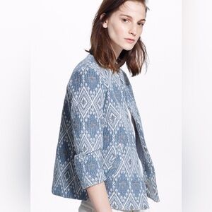 Mango Suit Collection Blue Diamond Boucle Open Front Blazer - Size S